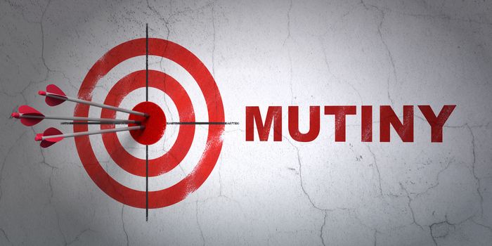 Success political concept: arrows hitting the center of target, Red Mutiny on wall background