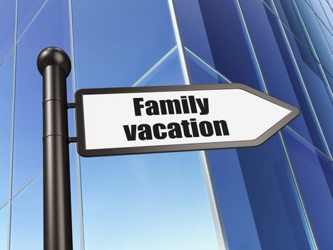 Tourism concept: sign Family Vacation on Building background, 3d render