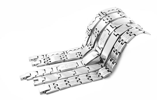 Stainless steel bracelet on a white background