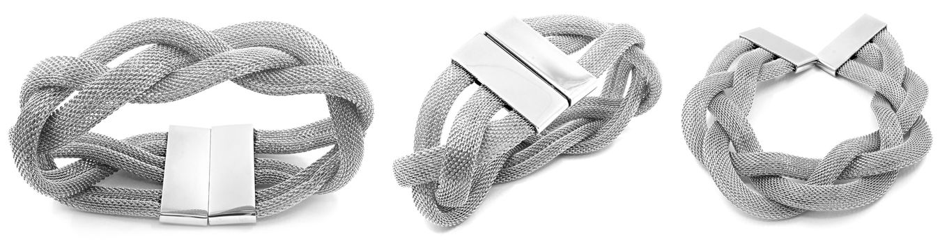 Stainless steel bracelet on a white background