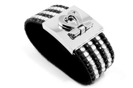 Modern bracelet with crystals on a white background