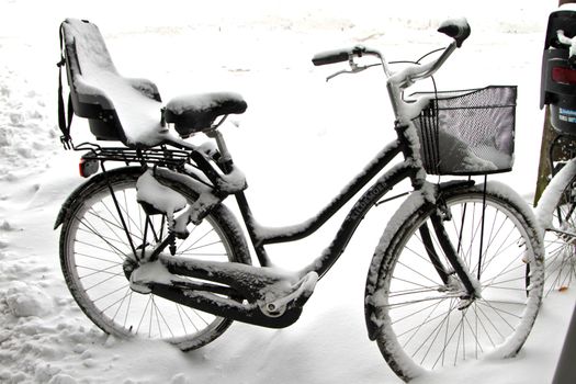 Winter in a village in denmark with a lot of snow