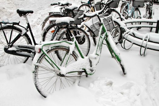 Winter in a village in denmark with a lot of snow