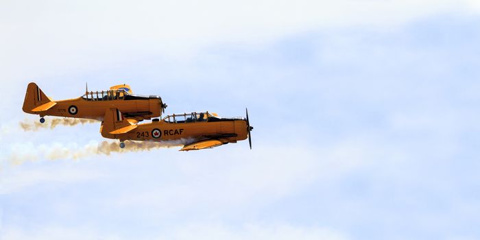 LETHBRIDGE CANADA 25 JUN 2015: International Air Show and Open House for Canadian, USA and British  current and historical military and civilian aircrafts. There were also numerous flights as well.