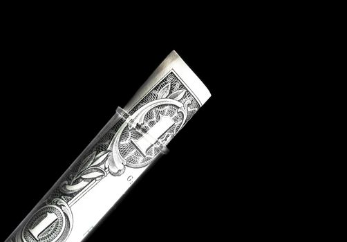 dollars in test tube, cost of medical health care on black background