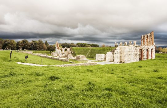 Ruins of the Roman amphitheatre near Gubbio, Italy