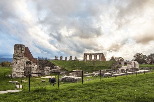Ruins of the Roman amphitheatre near Gubbio, Italy