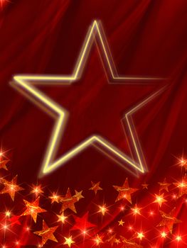 red background with stars and curve line