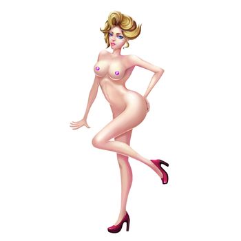 High Definition Illustration: Seductive Women Set with Fewer and Fewer Clothes. Realistic Cartoon Style Character Design.