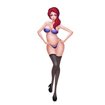 High Definition Illustration: Seductive Woman with Fewer and Fewer Clothes Series 4. Realistic Cartoon Style Character Design.