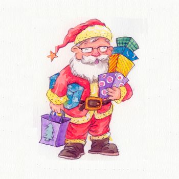 Watercolor High Definition Illustration: The Santa Claus. Fantastic Cartoon Style Character Design with Story.