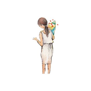 Watercolor High Definition Illustration: The Woman with Flower. Fantastic Cartoon Style Character Design with Story.