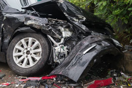 Car accident crash barrier fence.