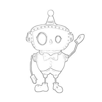 Illustration: Coloring Book Page Items: Robot. Fantastic Cartoon Style Education Idea Design.