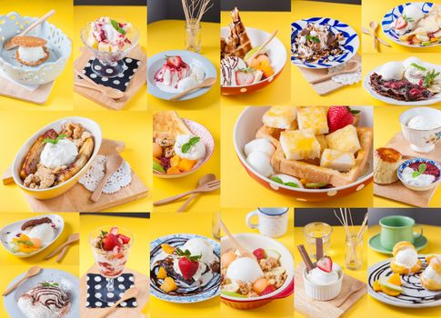 A collection of ice cream with decoration in modern style