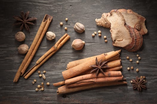 Five spices stewed ingredients with low key scene