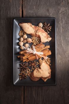 The top view of five spices stewed ingredients with low key scene