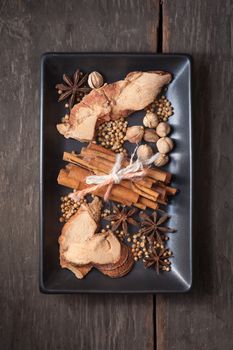The top view of five spices stewed ingredients with low key scene