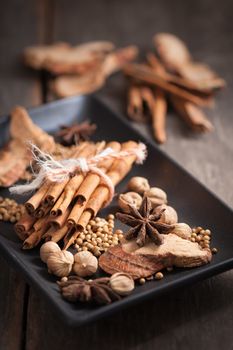 Five spices stewed ingredients with low key scene