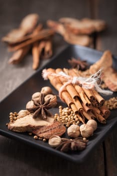 Five spices stewed ingredients with low key scene