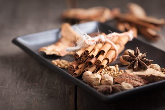 Five spices stewed ingredients with low key scene