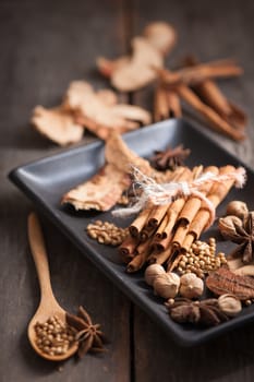 Five spices stewed ingredients with low key scene