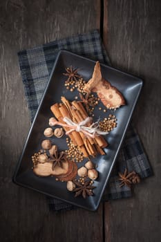 Five spices stewed ingredients with low key scene