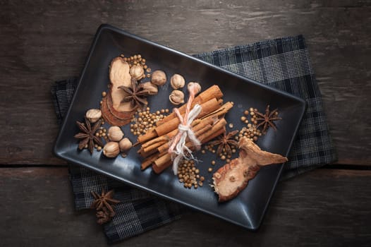 Five spices stewed ingredients with low key scene