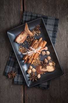 Five spices stewed ingredients with low key scene