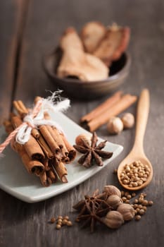 Five spices stewed ingredients with low key scene