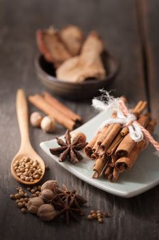 Five spices stewed ingredients with low key scene