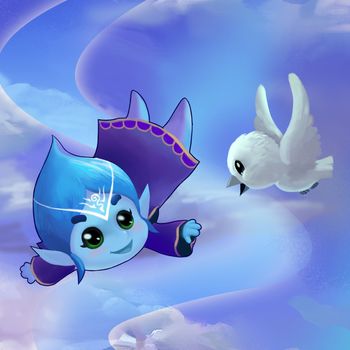 Illustration: The Wonderful Beautiful Melodies of Free Flying So High in the Sky. Fantastic Cartoon Style Scene Wallpaper Background Design.