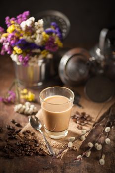 Vietnamese style drip coffee with condense milk, with low key scene