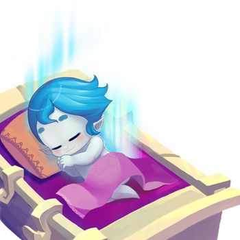 Illustration: The Snow Princess Sleep in the bed. Fantastic Cartoon Style Character Design.