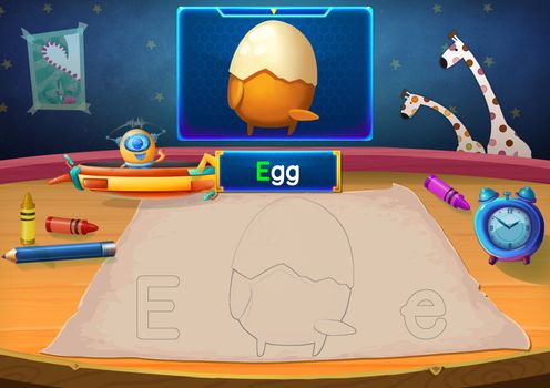 Martian Class: E - Egg. Hello, I'm Little Martian. I just open a class for all Martians to learn English. Will you join us? Watch, Learn, and use crayons Coloring it so you can Remember Better!