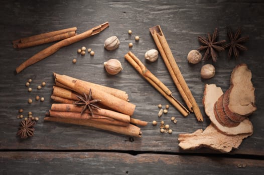 Five spices stewed ingredients with low key scene