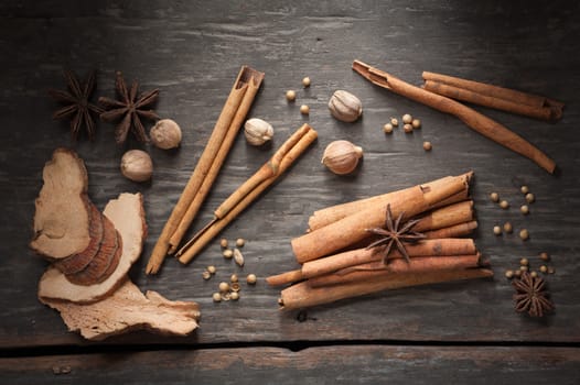 Five spices stewed ingredients with low key scene