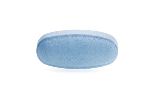 one blue medical pill isolated on white background