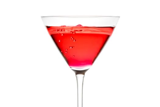 red cocktail with bubbles on white background