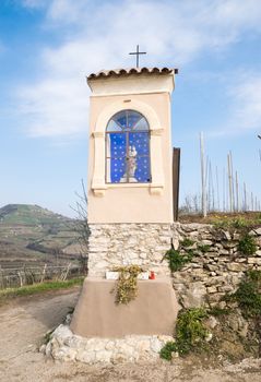 Italian traditional votive temple in the countryside dedicated to saint joseph to propitiate the harvest