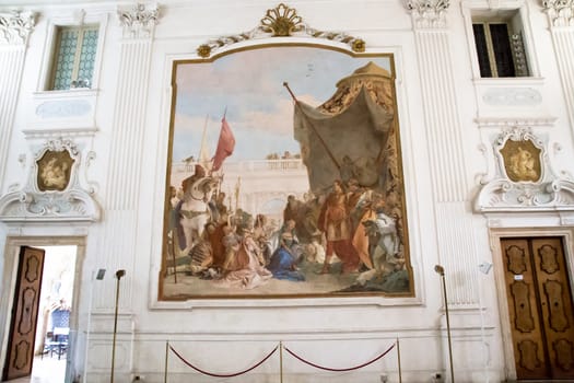 VICENZA, ITALY - MAY 13: Hall of Honour with the fresco "Alexander the Great with Darius' family" by Giambattista Tiepolo, inside villa Cordellina Lombardi in Vicenza on Wednesday, May 13, 2015.