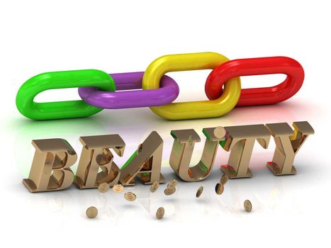 BEAUTY- inscription of bright letters and color chain on white background