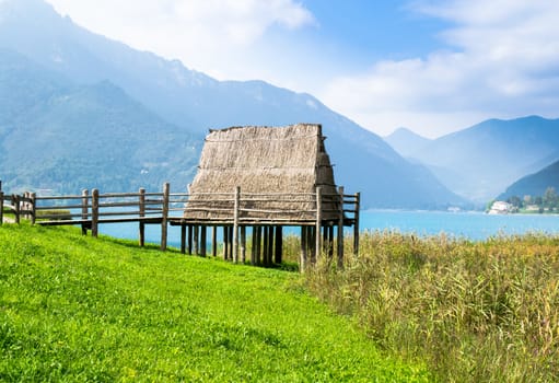 paleolithic pile-dwelling near Ledro lake, unesco site in north Italy