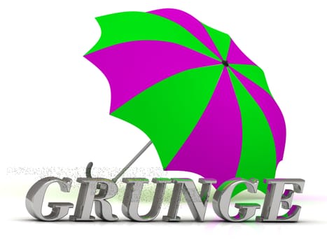 GRUNGE- inscription of silver letters and umbrella on white background