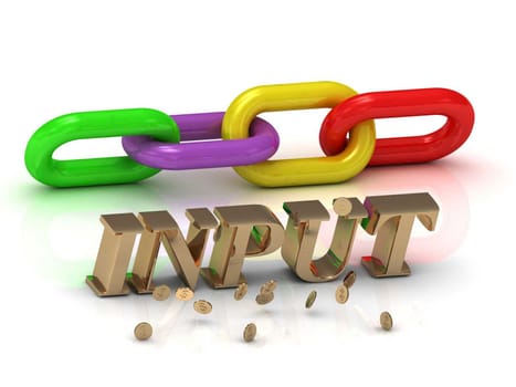 INPUT- inscription of bright letters and color chain on white background