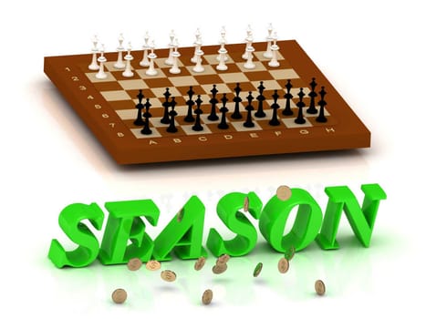 SEASON- inscription of green letters and chess on white backgroundckground