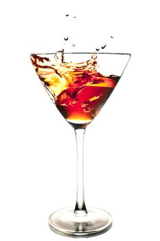 red cocktail with splash on white background