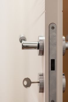 Modern contemporary satin handle on a wooden door