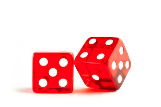 two red dices on white background 