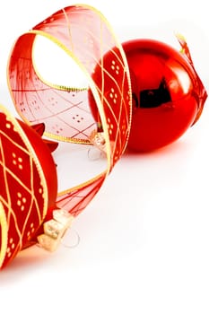 close up of a christmas decoration balls on white background